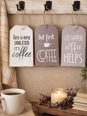 Coffee Wall Tags - Taupe & White Decorative Kitchen Signs